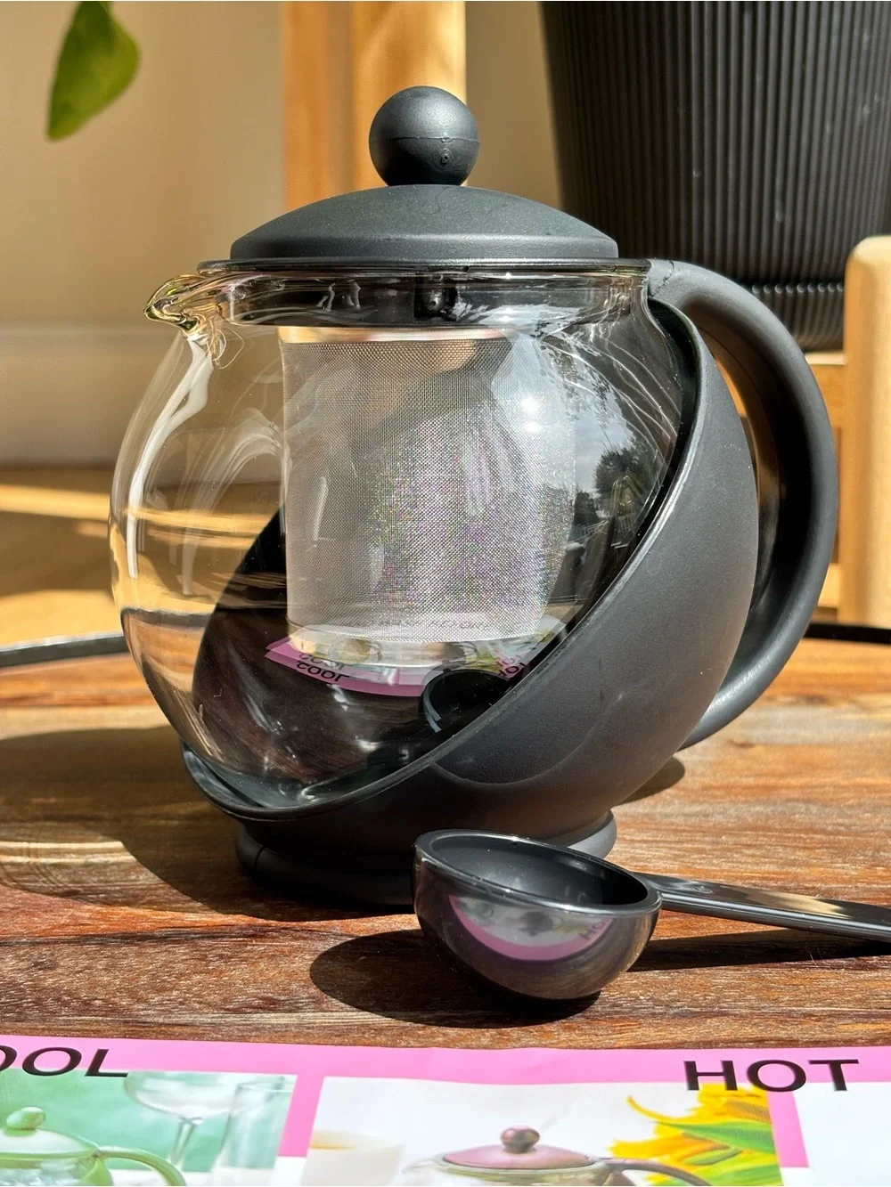 Primula Black 40oz Half Moon Glass Teapot & Loose Leaf Infuser Set